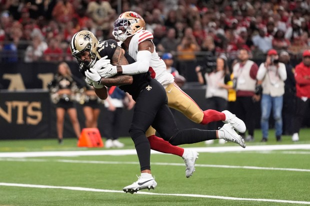 New Orleans Saints wide receiver Devaughn Vele (14) catches a...