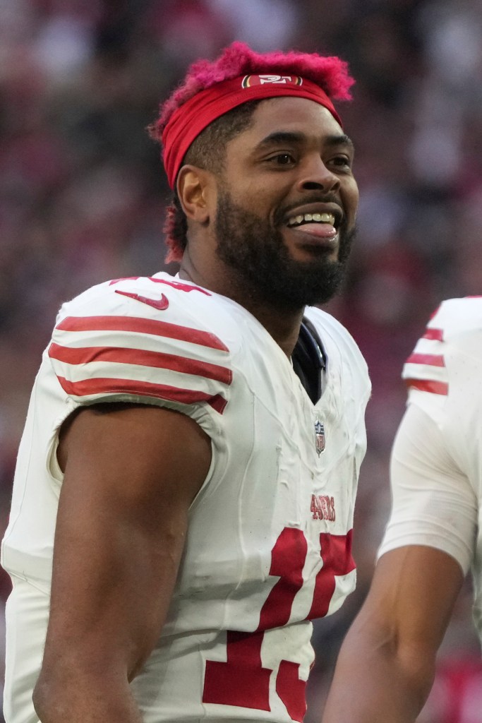 San Francisco 49ers wide receiver Jauan Jennings (15) against the Arizona Cardinals during the first half of an NFL football game, Sunday, Jan. 5, 2025, in Glendale, Ariz.