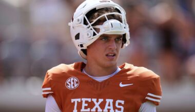 Texas quarterback Arch Manning (16) warms up before an NCAA college football game against UTEP in Austin, Texas, Saturday, Sept. 13, 2025. (AP Photo/Eric Gay)