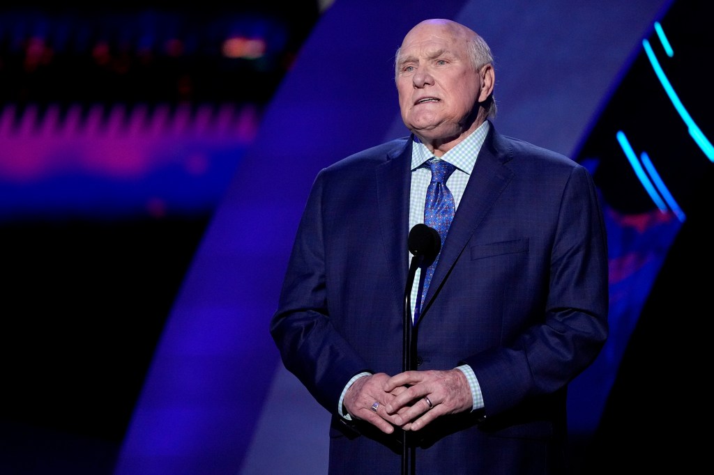 Terry Bradshaw speaks during a memorial for Franco Harris during the NFL Honors award show ahead of the Super Bowl 57 football game, Feb. 9, 2023, in Phoenix. 