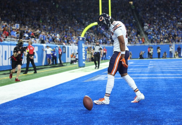 Bears wide receiver Rome Odunze (15) celebrates after a touchdown...