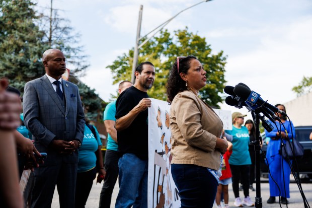 Illinois House Speaker Chris Welch, left, and Rep. Lilian Jiménez,...