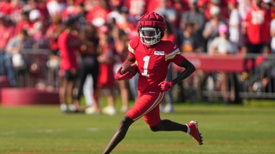 Kansas City Chiefs wide receiver Xavier Worthy had limited participation in practice.(AP)