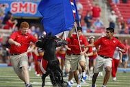 Peruna jumps before SMU plays TCU at Ford Stadium in Dallas, TX Sept. 27, 2014 . (Nathan...