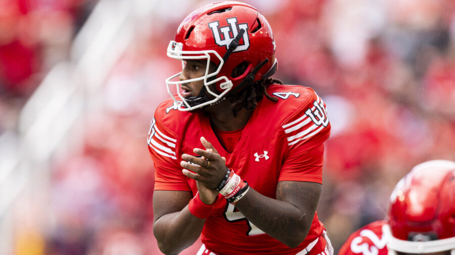 Utah Utes quarterback Devon Dampier (4) claps to begin a play during an NCAA football game between ...