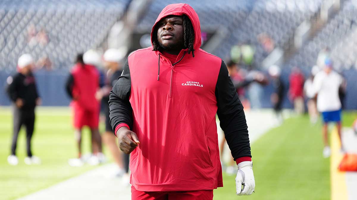 Arizona Cardinals defensive tackle Elijah Simmons (96) before the game against the Denver Broncos at Empower Field at Mile High.