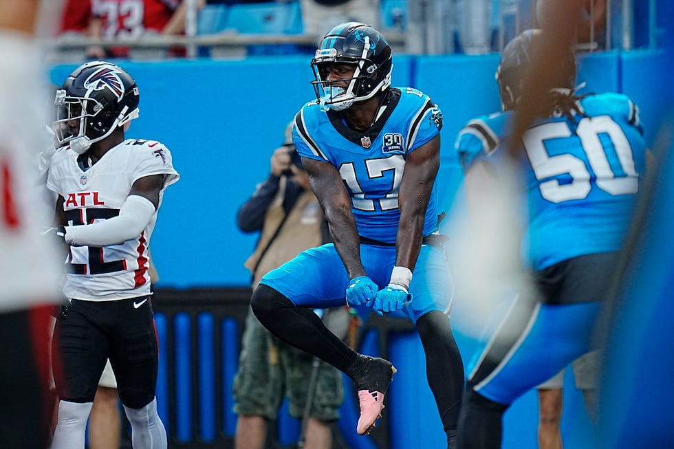 Xavier Legette celebrates his touchdowns with the "Dolla Bill" dance, which mimics riding his...