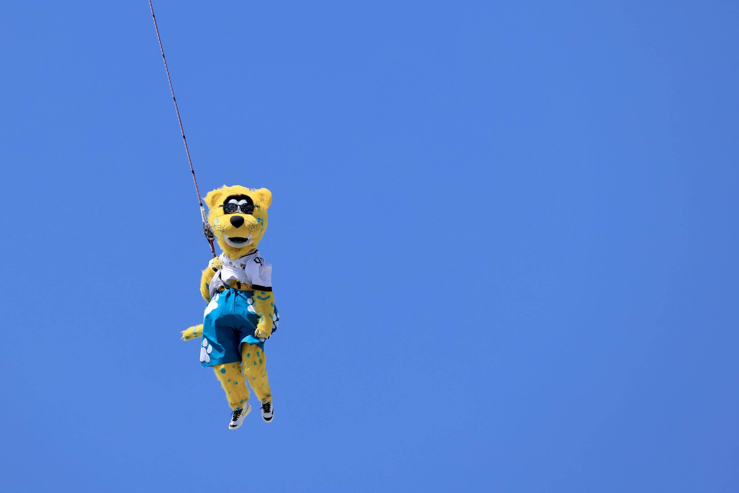 When pigs fly, or, when jaguars descend from the heavens. Jaxson De Ville is without fear. (Sam Greenwood / Getty Images)