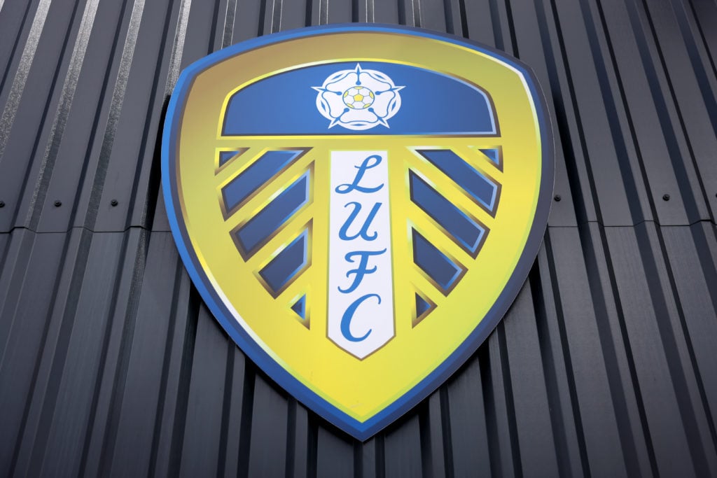 General view of the Leeds United crest at Elland Road