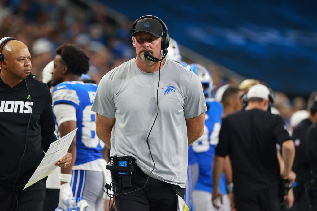 Detroit Lions head coach Dan Campbell on the sidelines.