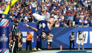 Cam Skattebo #44 of the New York Giants...