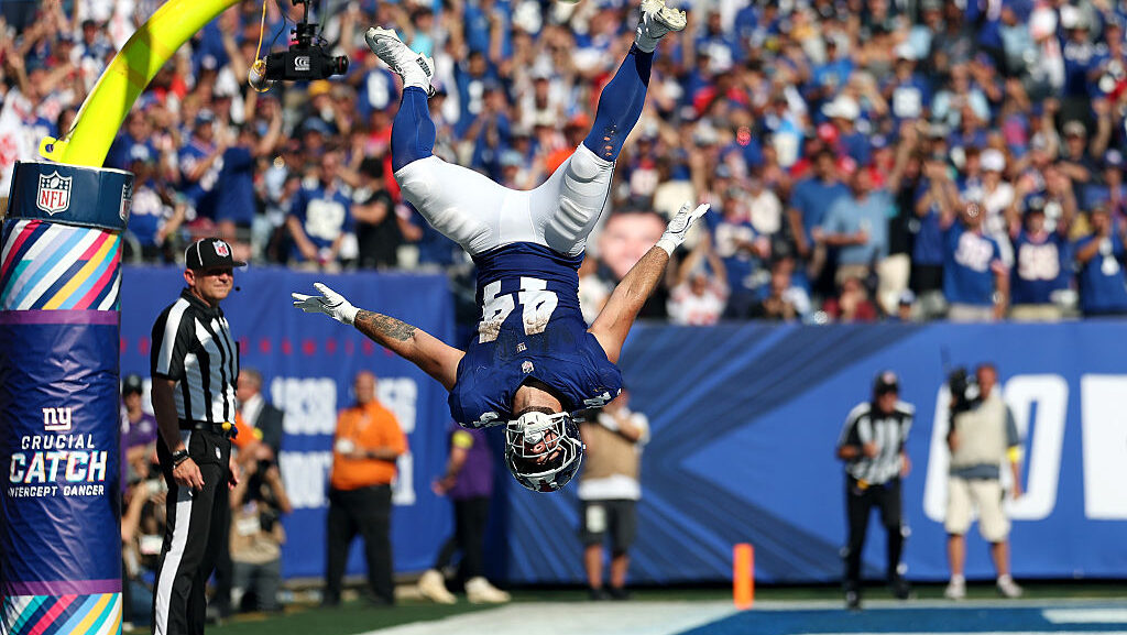 Cam Skattebo #44 of the New York Giants...