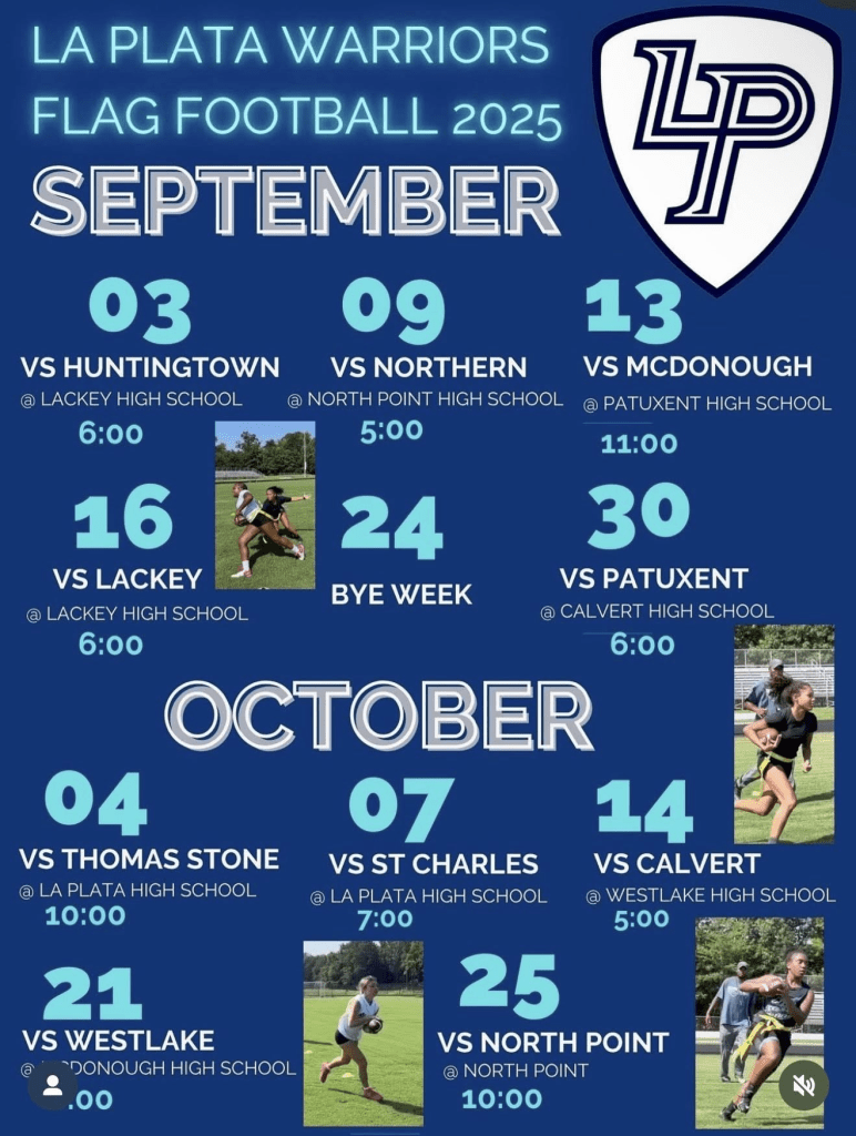 La Plata High School girls Flag Football Schedule