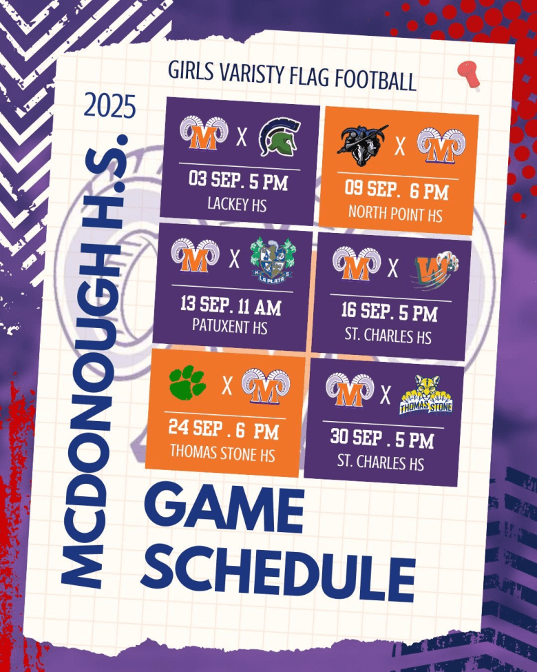 McDonough high school girls Flag Football Schedule