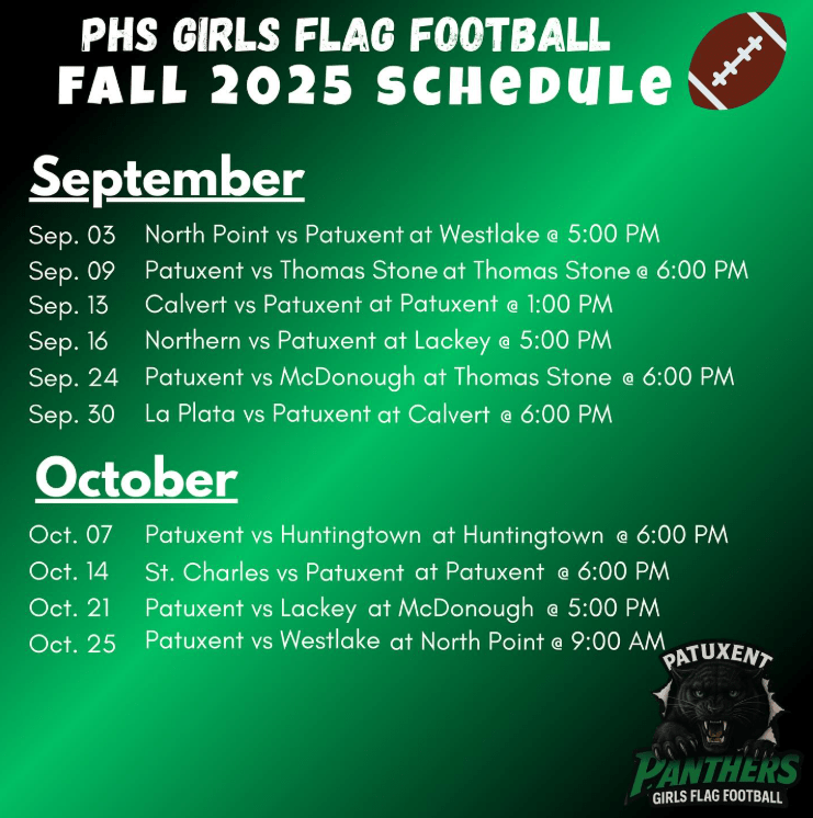 Patuxent High School girls Flag Football Schedule