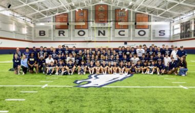 Broncos host Evergreen High football players for practice