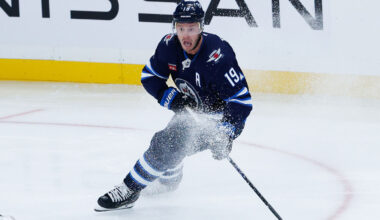 Winnipeg Jets forward Kyle Connor (81) pursues the play against the Toronto Maple Leafs in the third period at Scotiabank Arena.