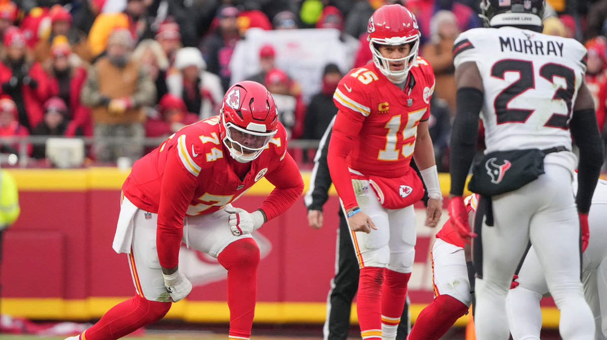 Jawaan Taylor and Patrick Mahomes against the Houston Texans.