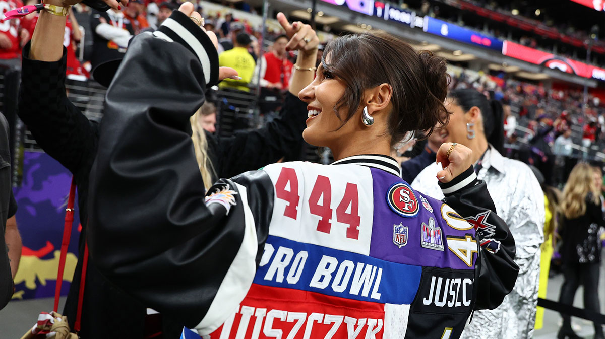 Kyle Juszczyk's wife Kristin at Super Bowl 58.