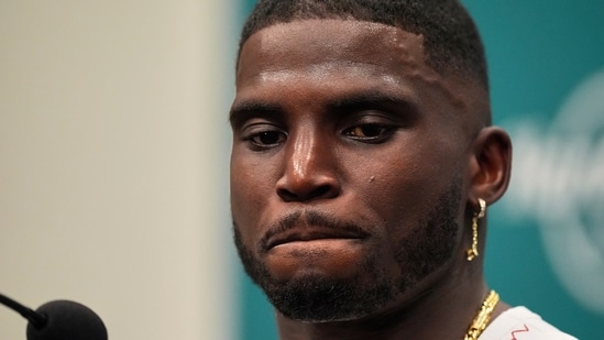Miami Dolphins' Tyreek Hill talks after an NFL football game.(AP)