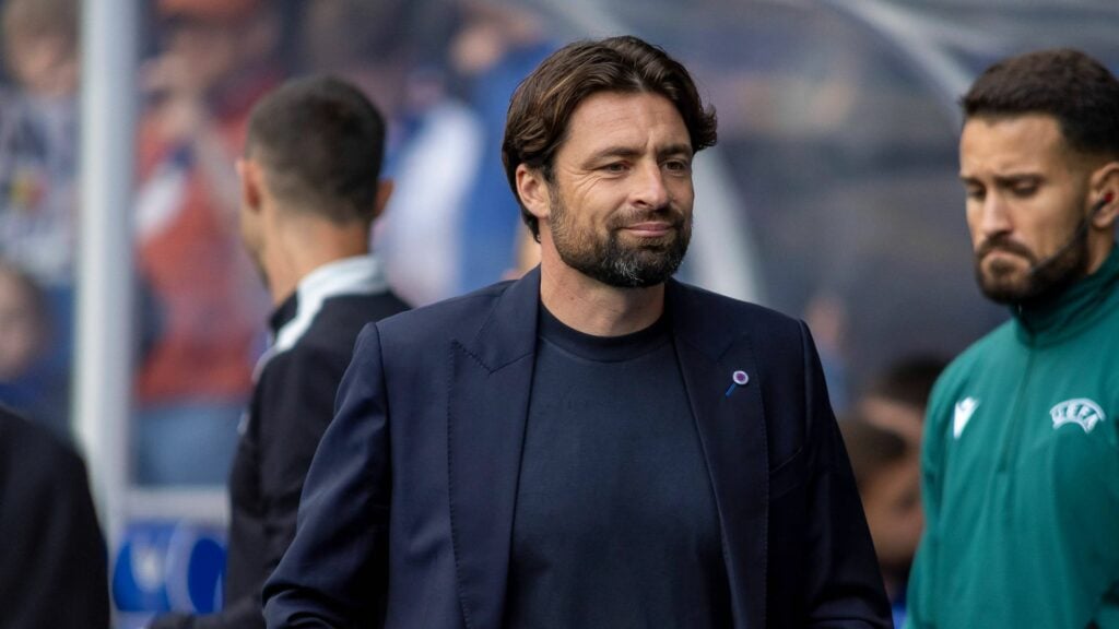 Rangers manager Russell Martin on the touchline.