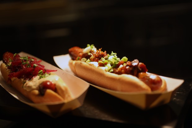 Silva's specialty sausages for Niners fans this season. (Aric Crabb/Bay Area News Group)