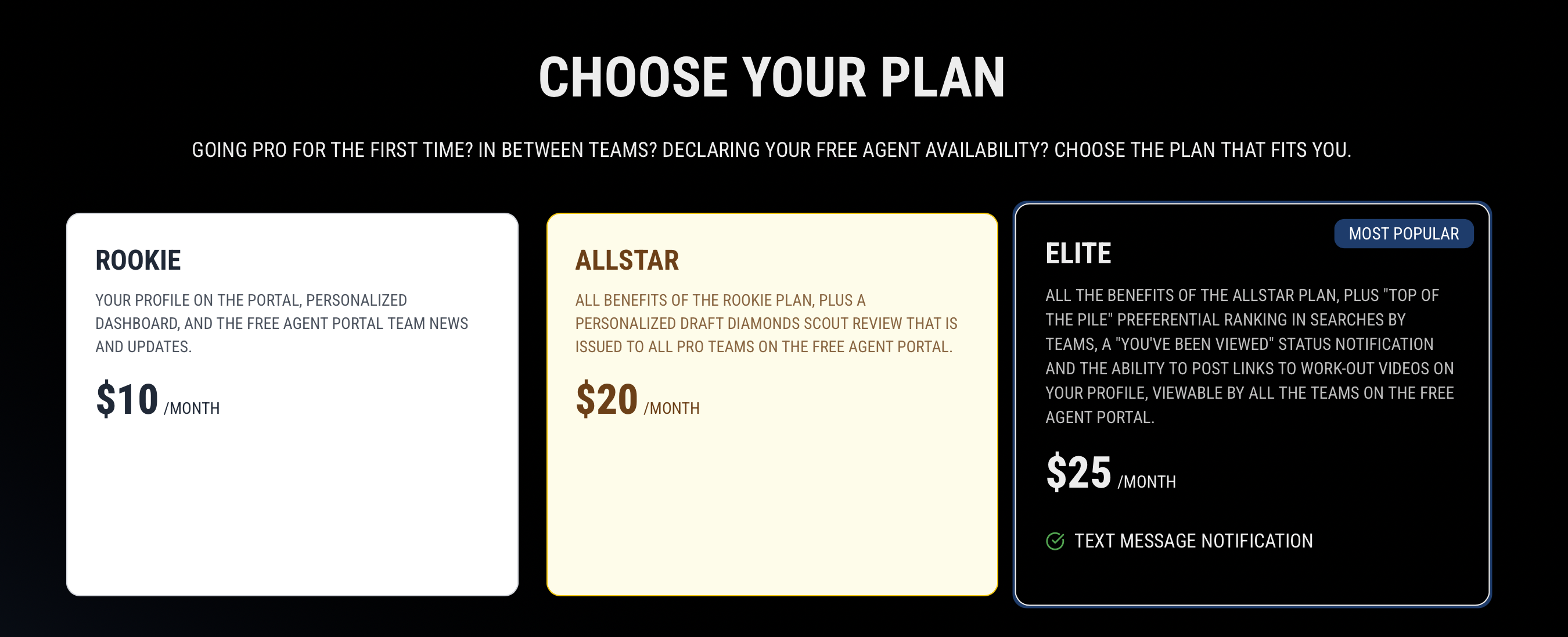 Free Agent Portal Pricing