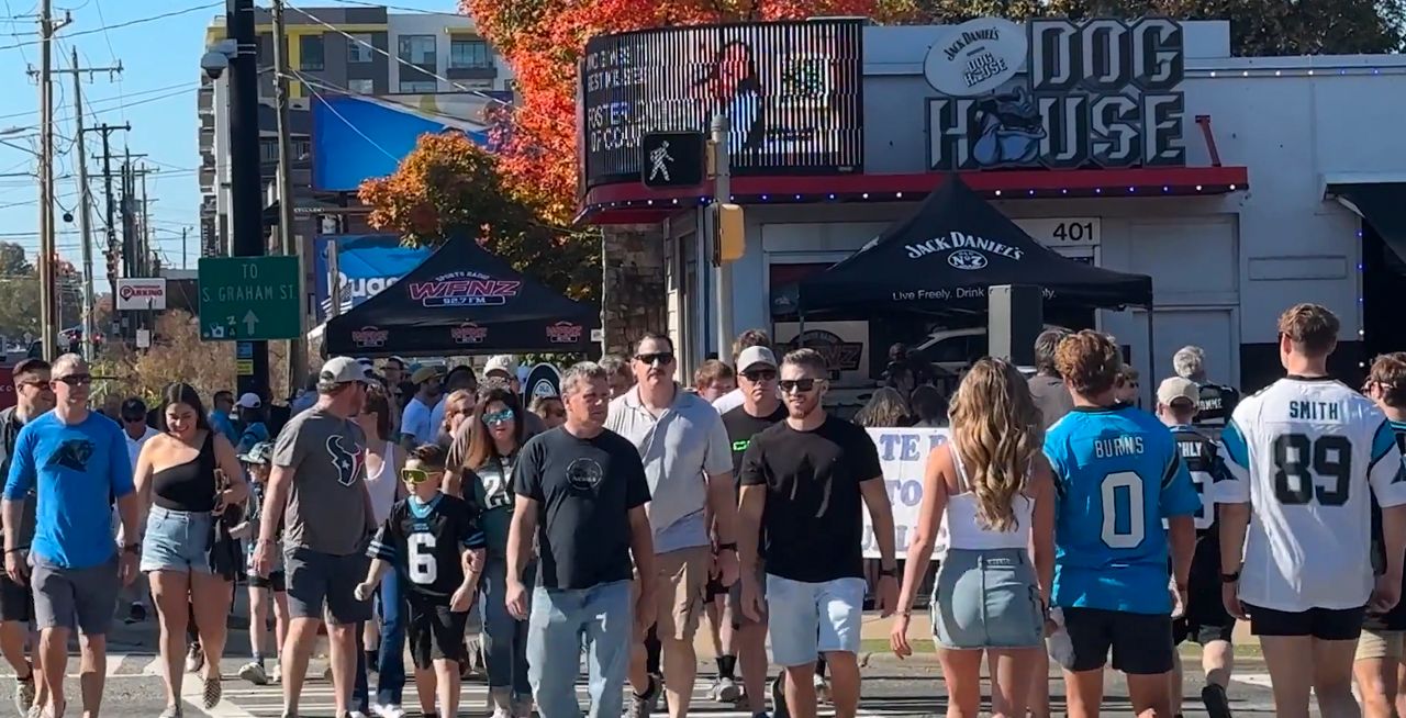 Fans walking toward the Bank of America Stadium for a Panthers home game in Charlotte. (Spectrum News 1)