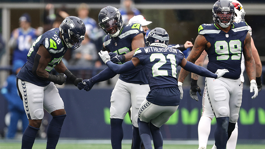 Seattle Seahawks Boye Mafe Devon Witherspoon sack celebration Arizona Cardinals 2024...