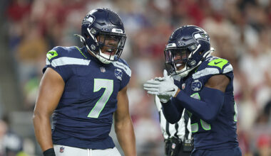 Seattle Seahawks Uchenna Nwosu sack celebration Arizona Cardinals September 2025...