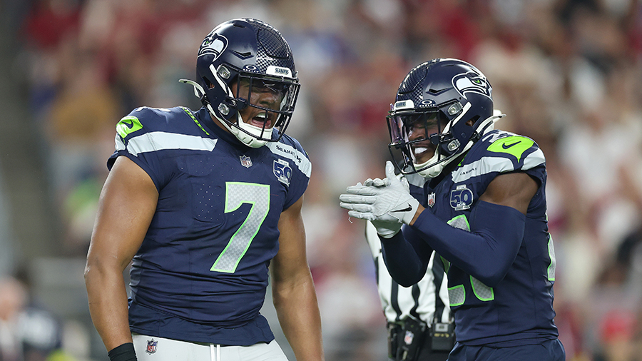 Seattle Seahawks Uchenna Nwosu sack celebration Arizona Cardinals September 2025...