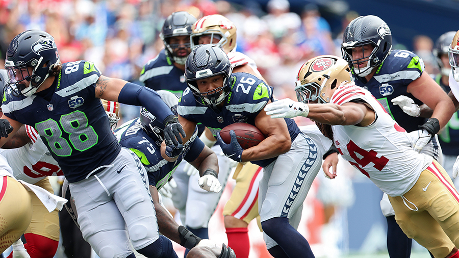 Seattle Seahawks Zach Charbonnet tackled 49ers 2025 opener...