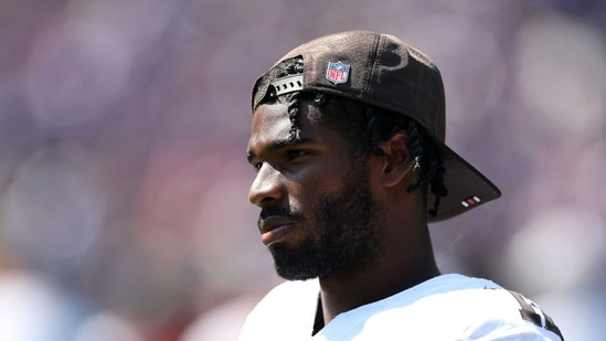 Quarterback Shedeur Sanders #12 of the Cleveland Browns looks on during the Browns and Baltimore Ravens game.(Getty Images via AFP)