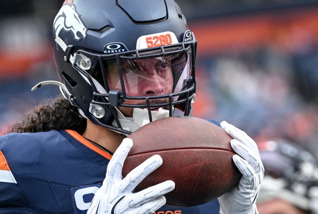 Talanoa Hufanga (9) of the Denver Broncos warms up before the game against the Cincinnati Bengals at Empower Field at Mile High on Monday, Sept. 29, 2025. (Photo by AAron Ontiveroz/The Denver Post)