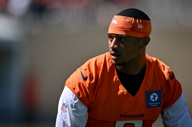 Pat Surtain II (2) of the Denver Broncos stretches during training camp at Broncos Park in Centennial on Tuesday, Aug. 12, 2025. (Photo by AAron Ontiveroz/The Denver Post)