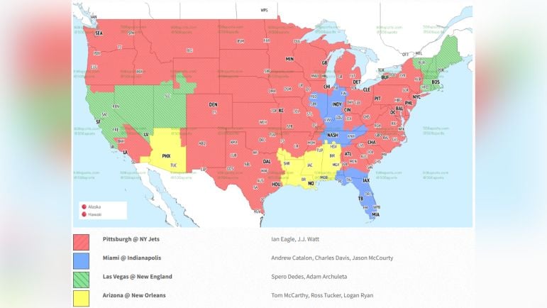 Steelers Jets TV coverage map