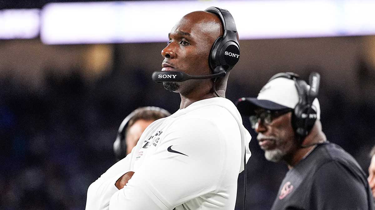 Houston Texans head coach DeMeco Ryans watches a play against Detroit Lions during the second half at Ford Field in Detroit on Saturday, August 23, 2025.