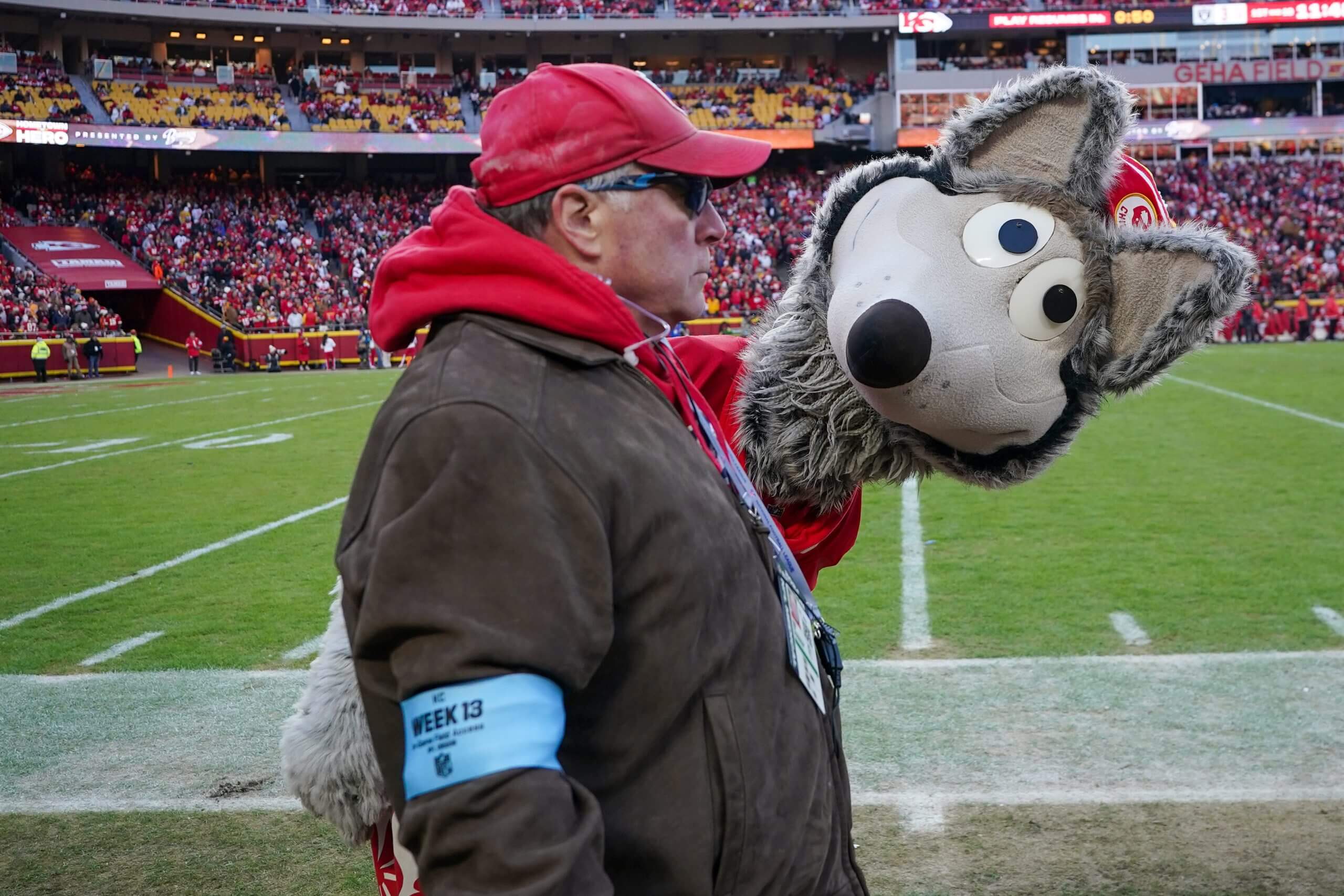 A wolf in wolf's clothing. The Chiefs' mascot is a Hall of Famer. (Denny Medley / Imagn Images)