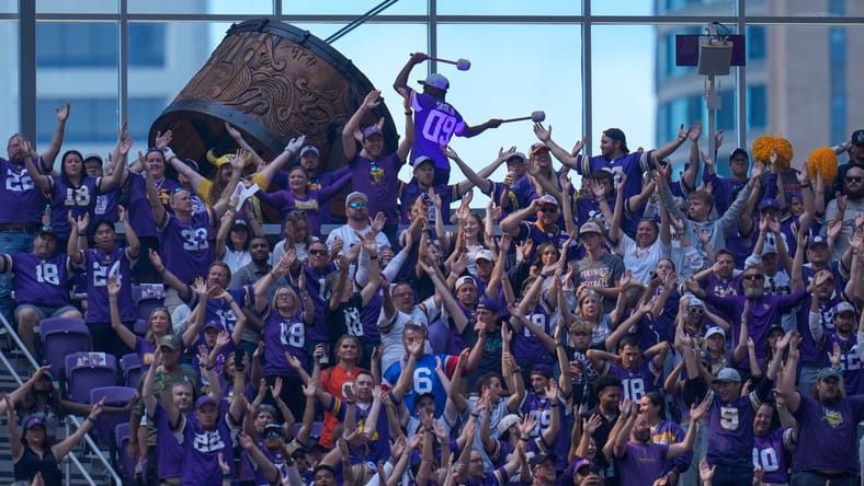 Vikings fans cheer at U.S. Bank Stadium during the team’s blowout win over the Bengals.