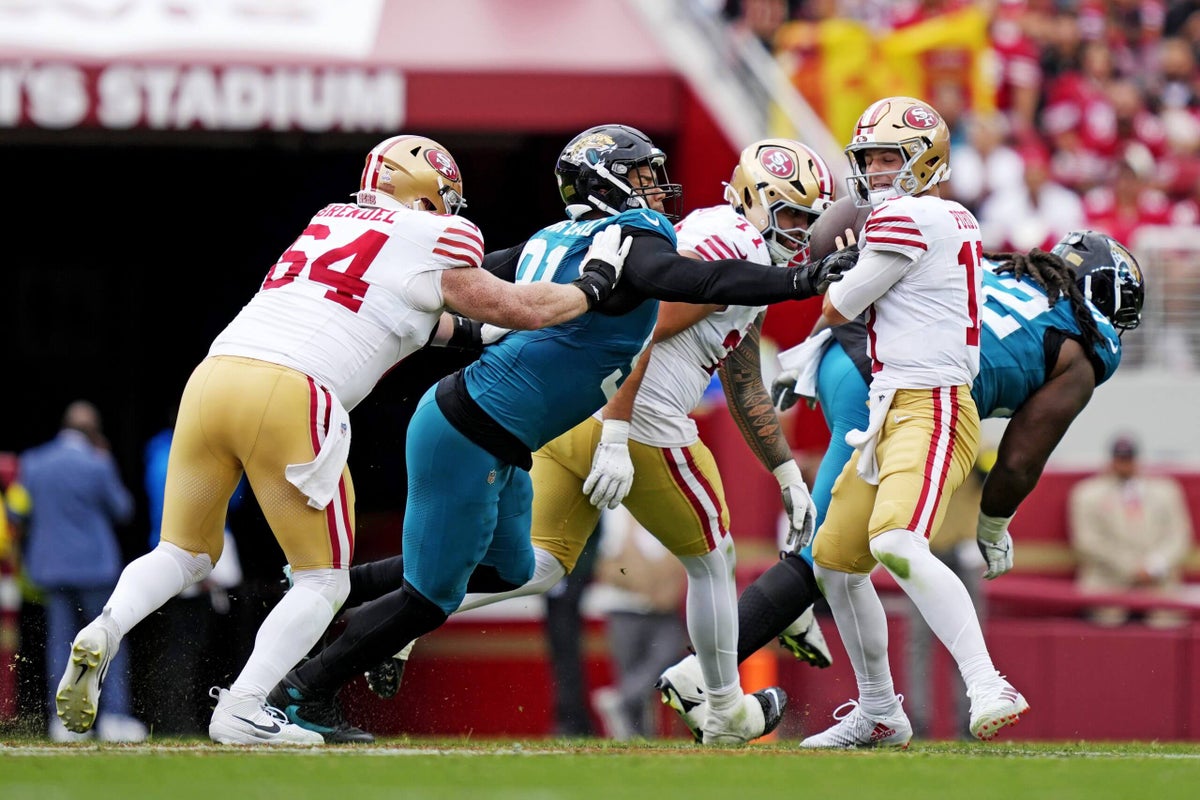 Brock Purdy, 49ers receivers out of sync, injuries finally take toll in loss to Jaguars