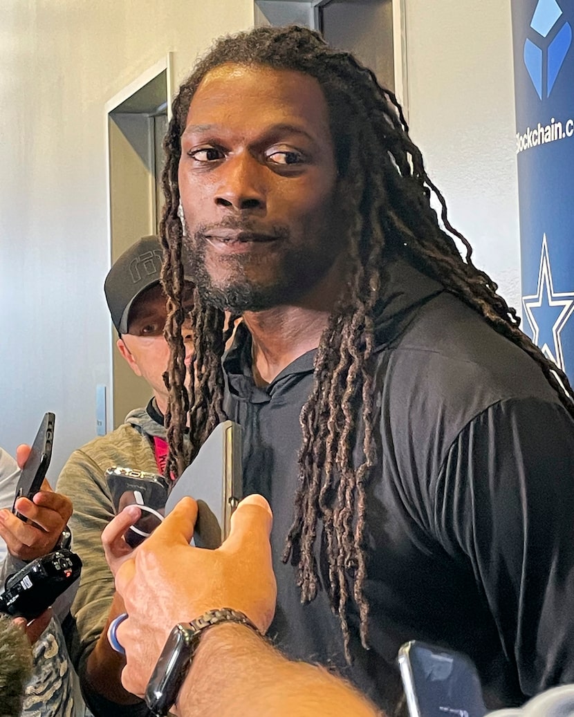 New Dallas Cowboys defensive end Jadeveon Clowney talks about signing with Cowboys during a...