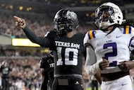 Texas A&M quarterback Marcel Reed (10) reacts after scoring a touchdown against LSU during...