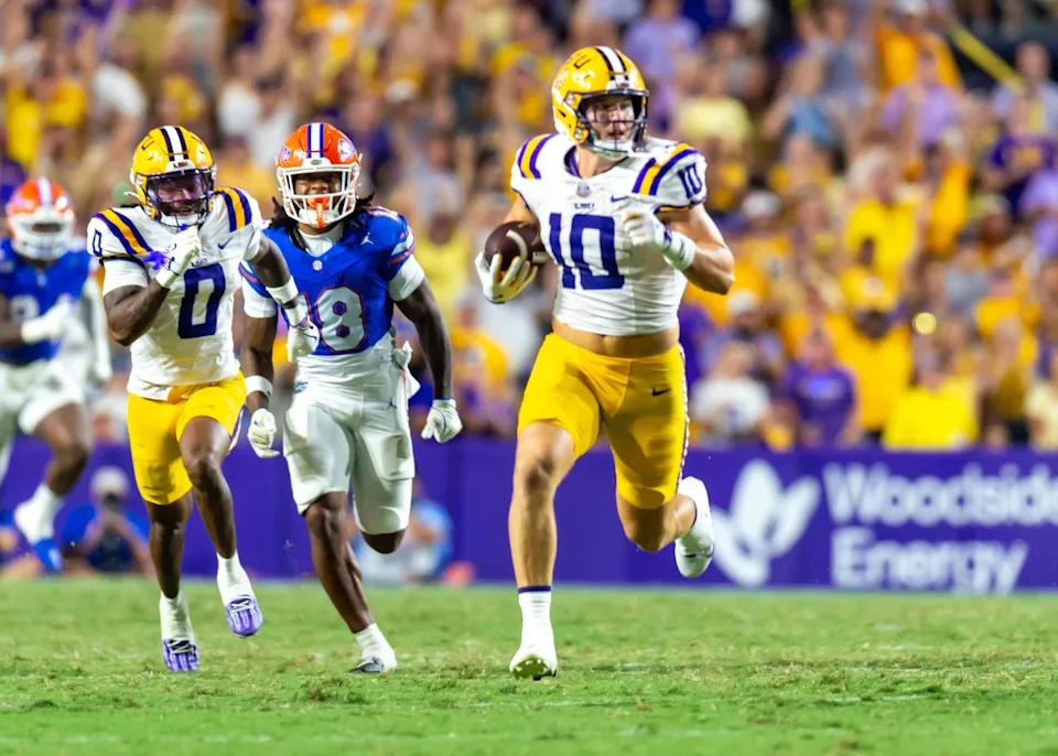 Bauer Sharp 10, LSU Tigers take on the Florida Gators. Sept 13, 2025; Baton Rouge, Louisiana, USA; at Tiger Stadium.