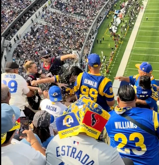 The male pours a beer on the woman’s head. @brian.bowie43/TikTok