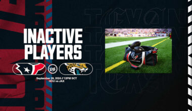 The Houston Texans released their inactives for their Week 4 matchup with the Jacksonville Jaguars, and they'll be without a few starters.
