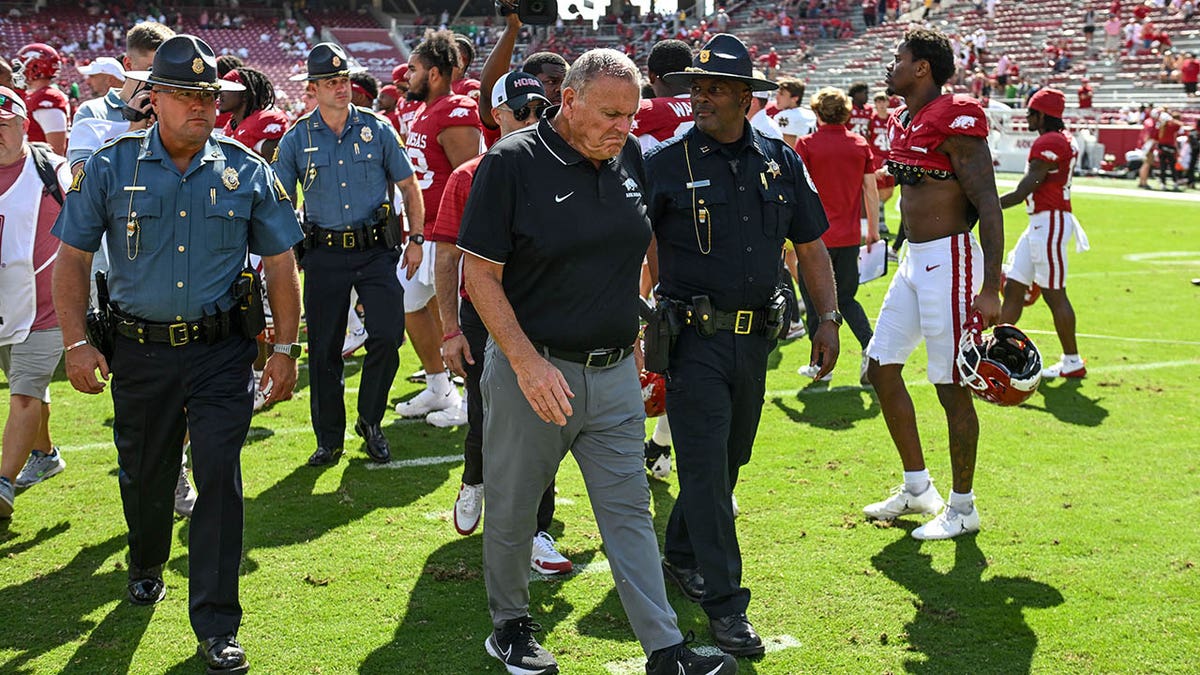 Sam Pittman walks off the field