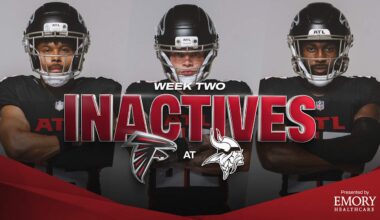 Atlanta Falcons Week 2 inactives vs. Minnesota Vikings