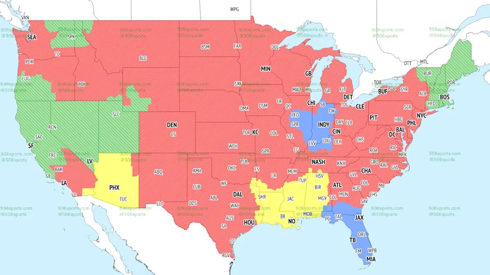 The map for the early window of CBS' Week 1 NFL coverage.