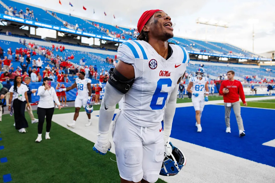 Sep 6, 2025; Lexington, Kentucky, USA; Mississippi Rebels linebacker TJ Dottery (6) runs off the field after the game against the Kentucky Wildcats at Kroger Field. Jordan Prather-Imagn Images
