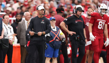 Arizona Cardinals' Jonathan Gannon looks on vs. the Panthers....